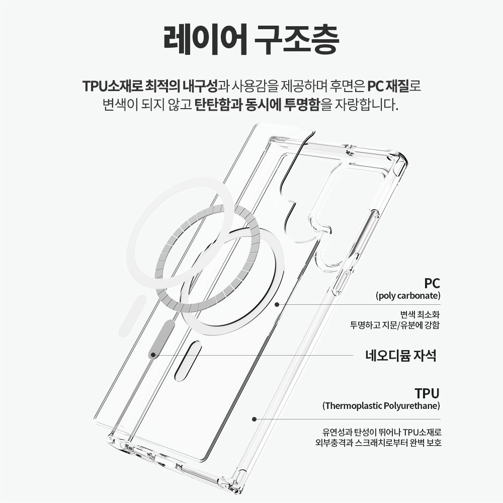 랩씨 맥세이프 마그넷 케이스 최강 2배 자력 변색 방지 클리어 투명, 갤럭시S22 울트라 상세 이미지 2