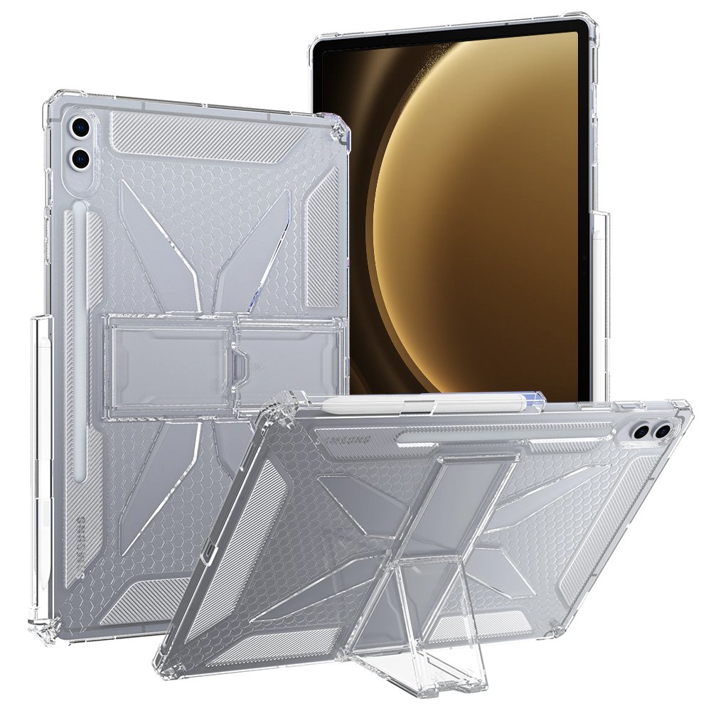 갤럭시탭 S9 FE 플러스 케이스 범퍼 클리어 거치대 S펜 수납 퓨어엑스 투명, 탭 S9 FE+ 상세 이미지 1