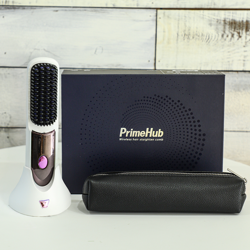 신제품 프라임허브 휴대용 무선 빗 고데기 청담스타일 헤어 뿌리 볼륨 매직기 브러쉬 +파우치 상세 이미지 2