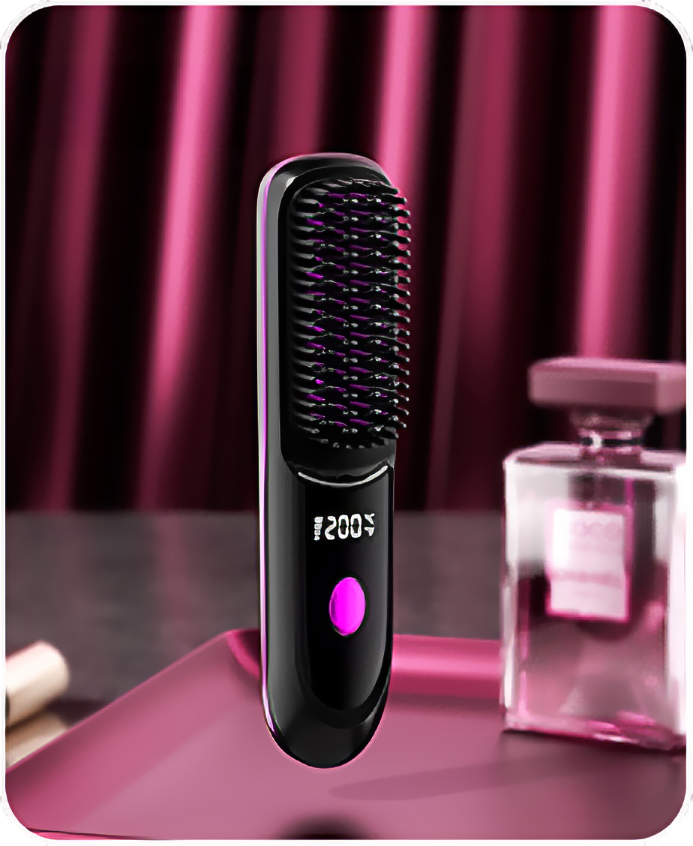 신제품 프라임허브 휴대용 무선 빗 고데기 청담스타일 헤어 뿌리 볼륨 매직기 브러쉬 +파우치 상세 이미지 2