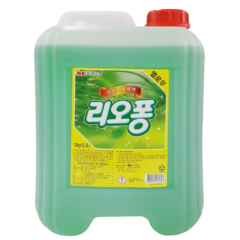 성진켐 리오퐁 옐로우 주방세제 13kg 업소용 대용량 알뜰 주방 설거지 세제 리필 말통 식당 주방용 세척제 상세 이미지 1