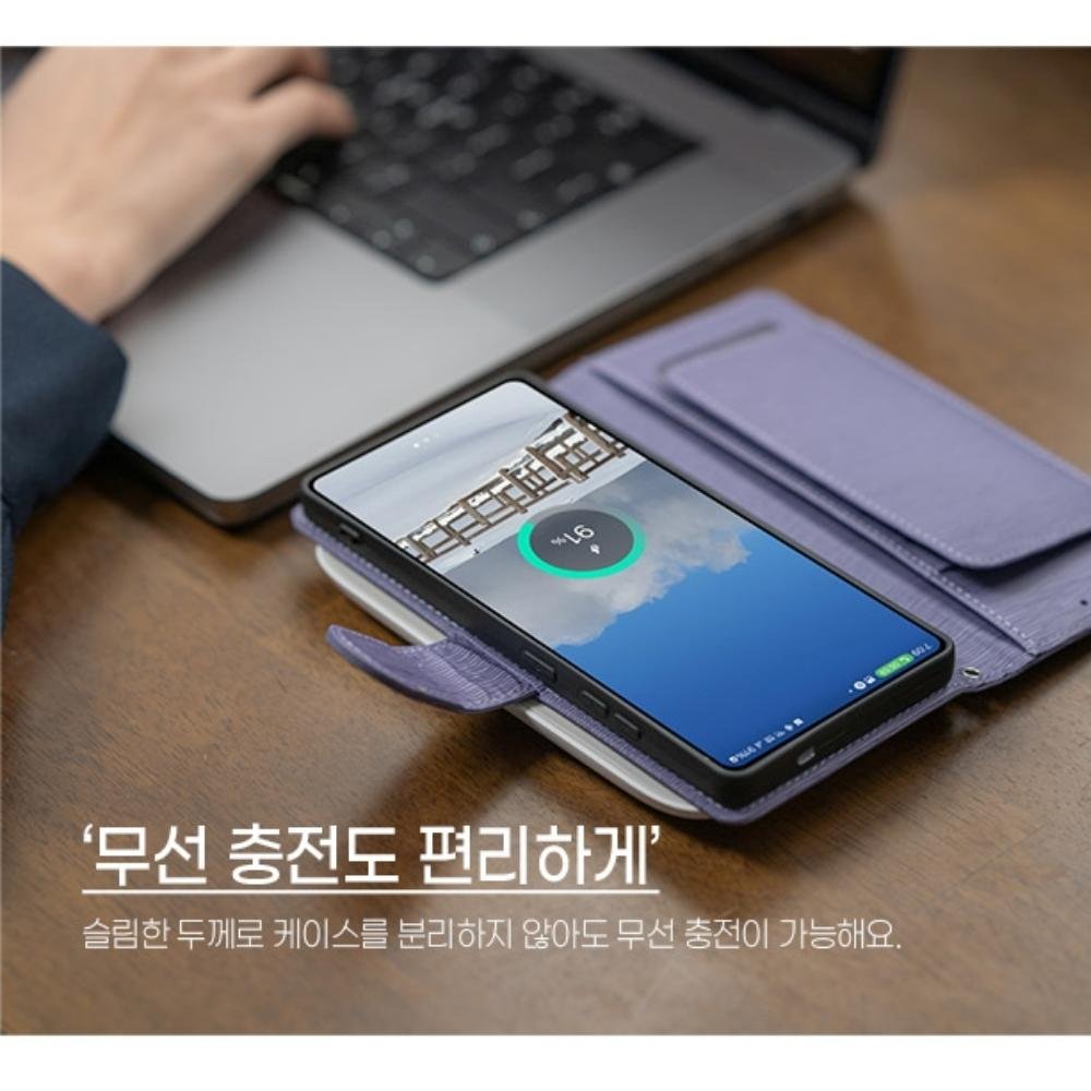 엡피 다이어리 가죽 카드 지갑 케이스 네이비, 갤럭시S25 FE 상세 이미지 1