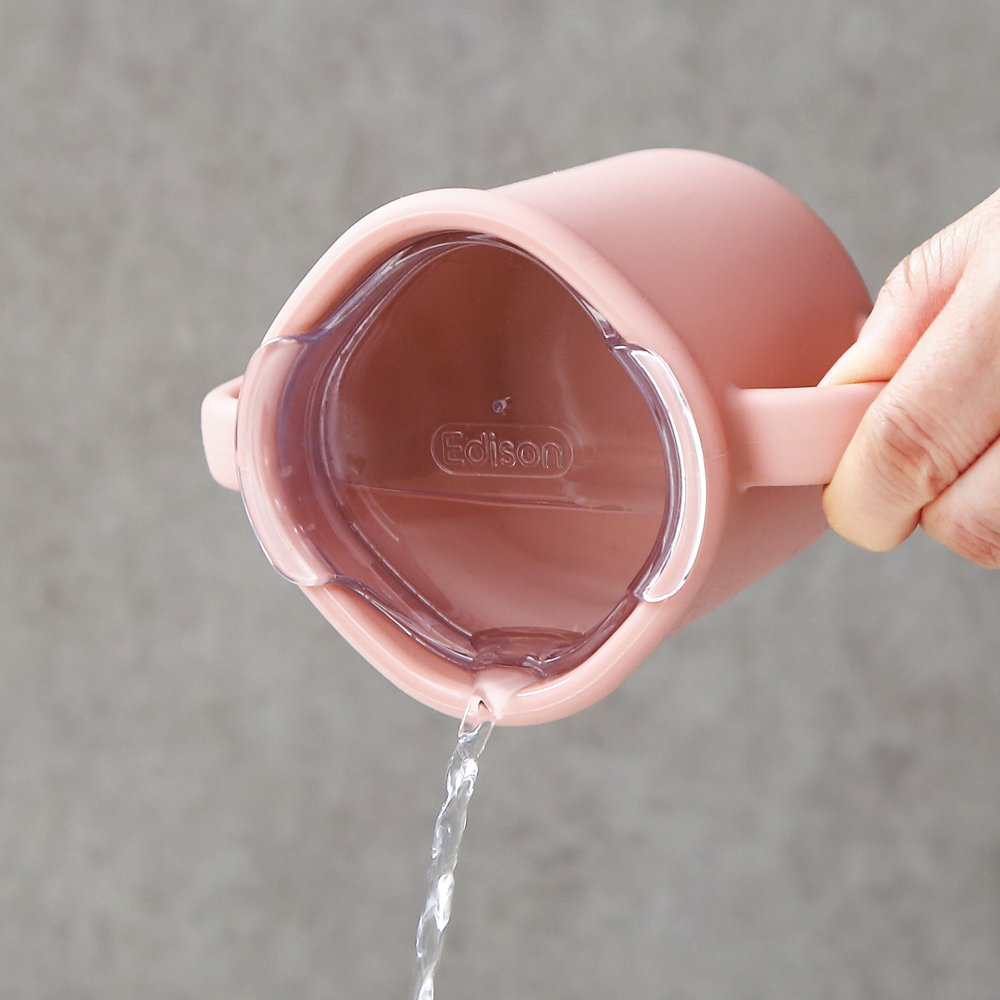 에디슨 어린이집 실리콘 트레이닝 컵 양손 유아 아기 핑크 150ml 물컵 뚜껑컵 연습 상세 이미지 1