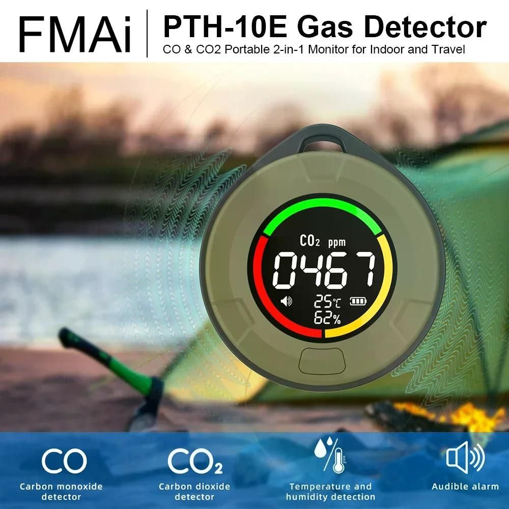 캠핑추천 일산화탄소 감지기 CO CO2 공기질 휴대용 모니터 LED 스크린 usb 충전 카키(PTH-10D) 상세 이미지 1