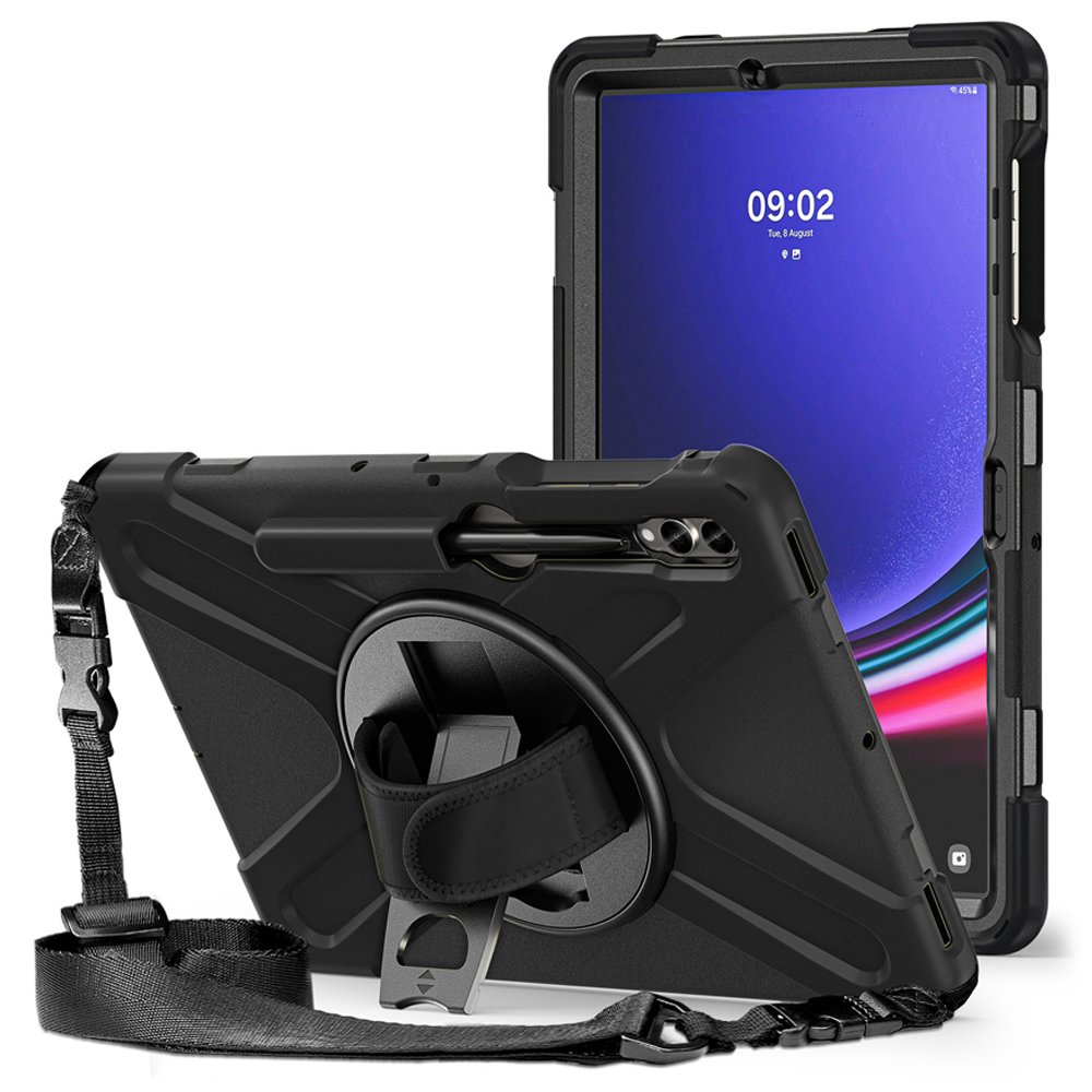 갤럭시탭 S9 FE 플러스 케이스 범퍼 핸드 스트랩 라운드 아머 블랙, 탭 S9 FE+/S9+ 상세 이미지 1